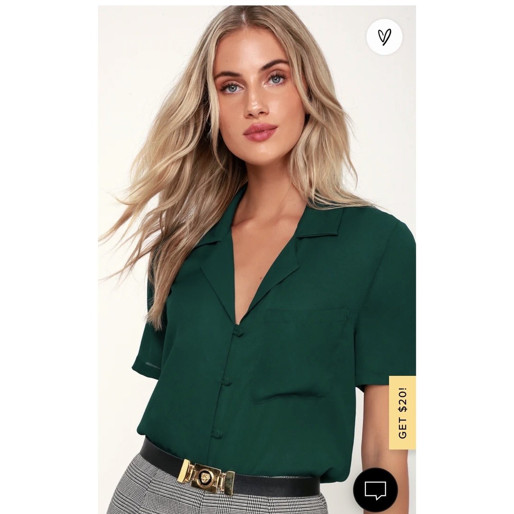 Lulus Womens Green Sheet Short Sleeve Blouse Size XS